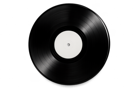 Vinyl record playing classic analog music on transparent background