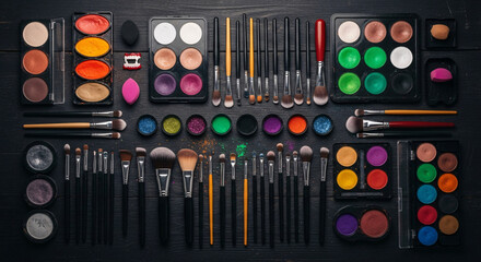 Beauty Tools Collection: Vibrant Eyeshadow Palettes, Professional Makeup Brushes, and Colorful...