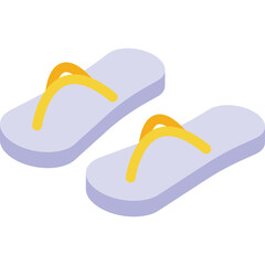 Pair of light blue flip flop sandals with yellow straps placed on a white surface suggesting summer footwear and casual outdoor activities