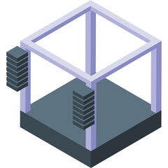 Isometric Outline Structure With Stacked Elements on Transparent Background