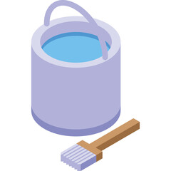 Isometric Paint Bucket With Brush On Transparent Background Simple Design