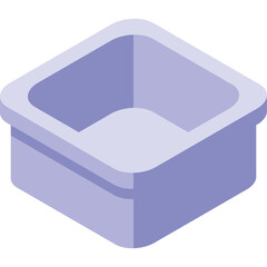 Isometric Pale Blue Plastic Container With Two Layers And Square Opening With Straight Walls Against Transparent Background