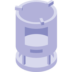 Isometric Pale Purple 3D Cylinder With Rectangular Cutout And Support Base On Transparent Background