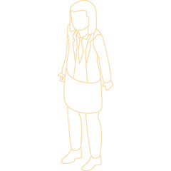 Isometric Outline of a Person in Business Casual Attire with Transparent Background Orange Hues