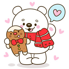 chubby oolar bear hug gingerbread kawaii christmas card