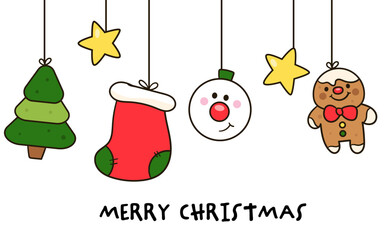 christmas hanging with xmas tree sock snowman ball star and gingerbread kawaii ornament