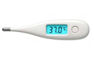 Digital medical thermometer showing normal body temperature