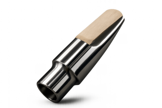 Saxophone mouthpiece with wood reed isolated on transparent background