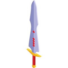 Pale Blue Pixelated Sword with Red Hilt and Golden Guard on a White Background