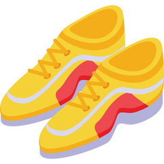Pair of Yellow Athletic Shoes with Red Accents on Transparent Background Icon Style
