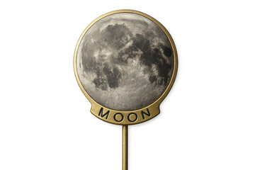 Moon brass lapel pin displaying lunar surface