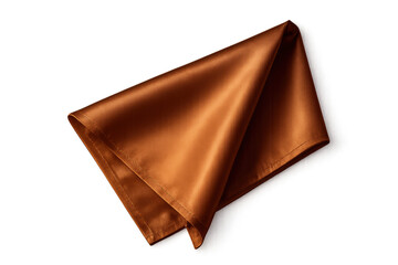 Folded brown satin table napkin with transparent background
