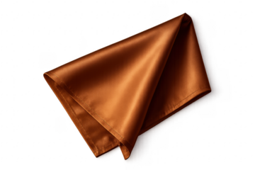 Folded brown satin table napkin with transparent background