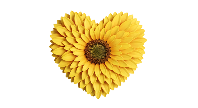 Heartshaped sunflower isolated on transparent background, symbol of love and nature - Powered by Adobe