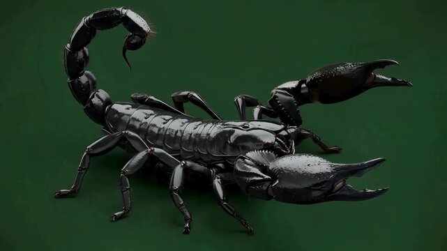 Sinister scorpion creeping cautiously with menacing claws ready to strike in dark setting