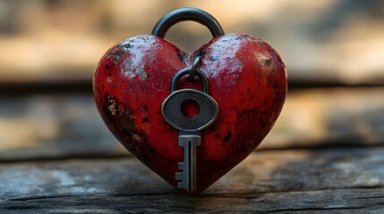 A locked heart signifies enduring love and commitment. The weathered texture evokes nostalgia and resilience. Perfect for conveying unbreakable bonds and lasting affection, motivating connection.