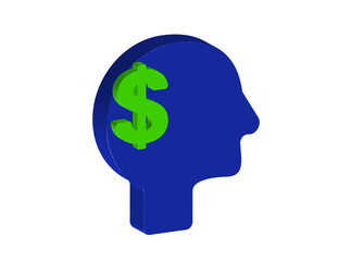Simple 3D illustration of a person's profile icon with a money sign. Transparent background, PNG format.