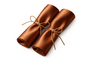 Rolled copper satin napkins tied with twine rope