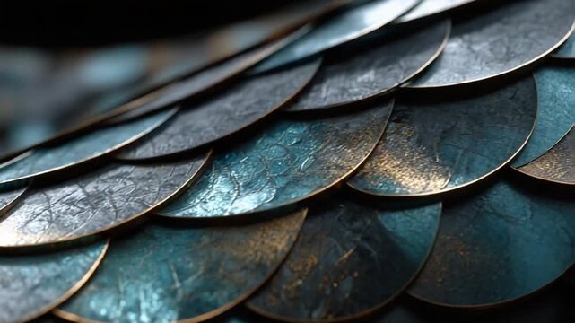 Close-up of textured metallic scales with shimmer
