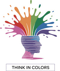 Abstract conceptual design representing thinking in vibrant colors and ideas isolated on white background