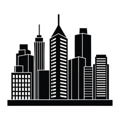 Naklejka premium Modern Office Buildings Vector Downtown Skyscrapers Silhouette