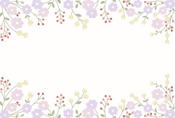 紫の花と赤いベリーのフレームポストカード