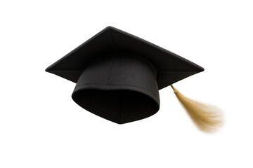 Graduation cap with gold tassel on transparent background