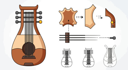 Ancient Lyre Instrument and Its Construction Diagram.
