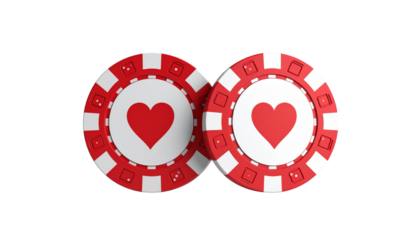 3D poker chip icons with heart symbols isolated on transparent background