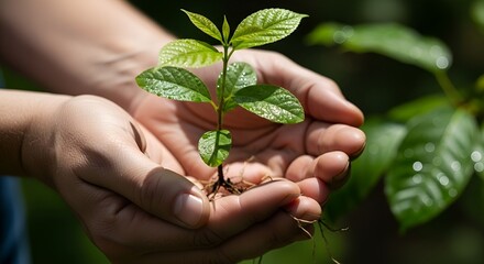 Hands gently holding a small seedling, embodying care and new life