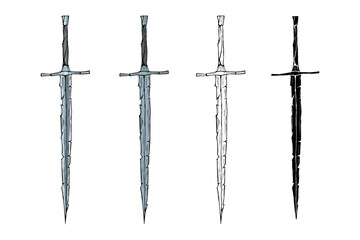 Ancient broken sword in four variations