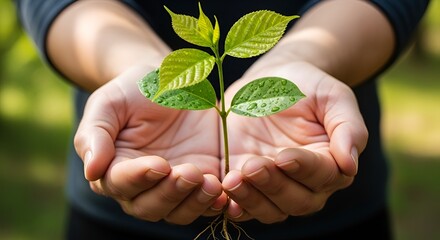 Hopeful hands nurture a sapling, symbolizing growth, sustainability and new beginnings