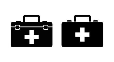 Minimal black first-aid kit icon with white cross — vector medical kit symbol, isolated on transparent background.