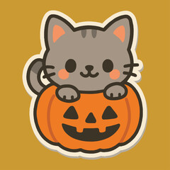 Pumpkin Peekaboo Cute Cartoon EPS Clipart of Cat in Jack o Lantern