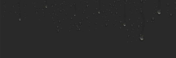 Water rain drops or steam shower isolated on transparent background. Realistic pure droplets condensed. Vector clear vapor water bubbles on window glass surface for your design.