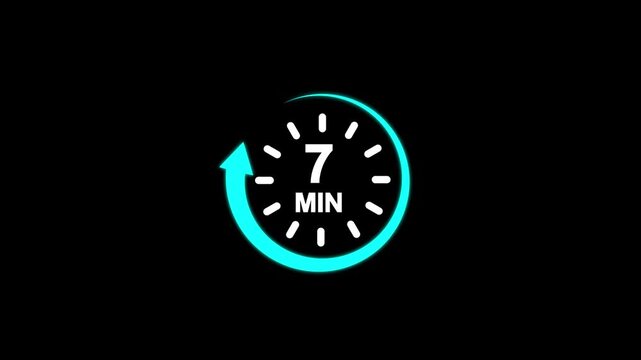 7 min circular countdown Timer with refreshing arrow. 7 minutes stopwatch icon. Stopwatch icon in flat style.