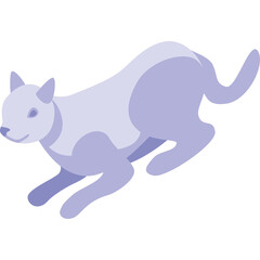 Pale Violet Cat Silhouette in a Dynamic Pose on a Transparent Background A Stylized Isometric Illustration Capturing Motion and Simplicity