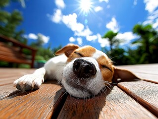 Playful dog enjoying sunny day backyard animal photography outdoor close-up relaxation