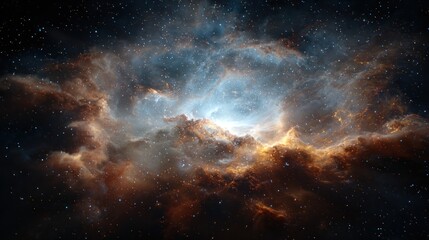 Fototapeta premium A vast, cosmic nebula with a central bright spot and a dense cloud of gas and dust.