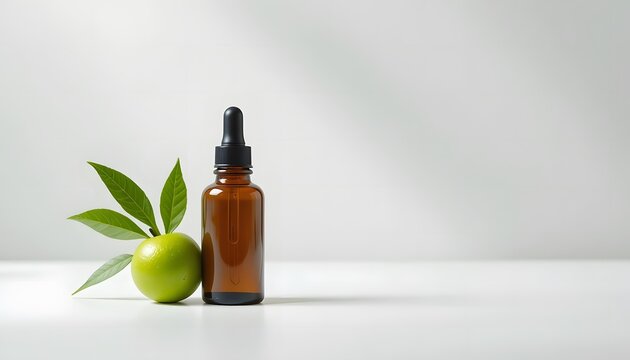 Minimal Amla Oil Bottle with Gooseberry Isolated on White. amla oil
