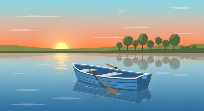 Sunset Lake Rowboat Serenity. (1)