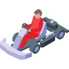 Person Drives Go Kart With Red Suit And Purple Body In Isometric View On Transparent Background
