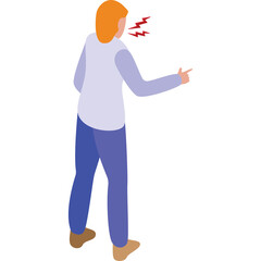 Person Expressing Anger And Frustration With Red Jagged Lines Emanating From Mouth And Pointing Finger In A Side Profile Isometric View Against A White Background