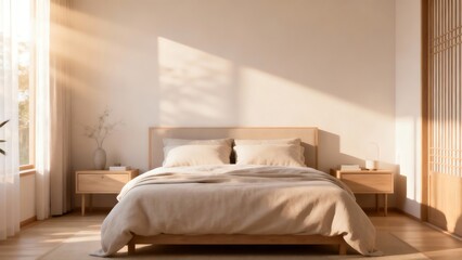 Sunny Minimalist Bedroom Interior with Natural Light