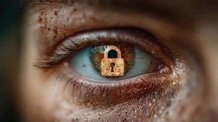 Intense close up of human eye reflecting glowing digital padlock symbol symbolizing cybersecurity and data protection in a modern technological world - Powered by Adobe