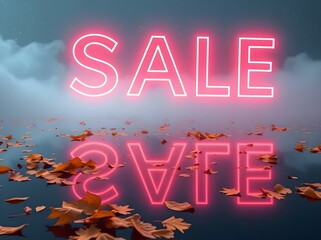 Neon "SALE" Reflected in Autumnal Water