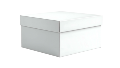 A plain white square box with a lid, set against a black background, clean and minimalistic