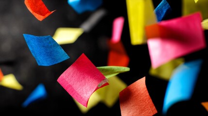 throw. Colorful confetti floating in the air against a dark background during a celebration. lifestyle magazines, social media lookbooks, designed for influencer and brand collaborations.