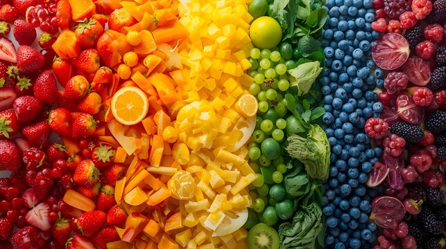 Fresh rainbow fruit assortment with vibrant natural colors and textures
