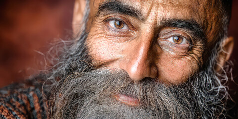 Close-up Portrait of an Elderly Man with a Long Grey Beard and Warm Smile